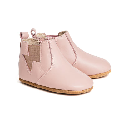 baby boot in colour blush with lightning detail