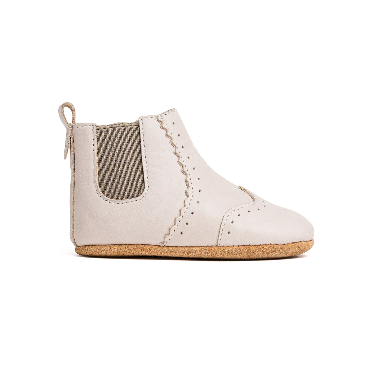 Side view of baby windsor boots in colour Stone