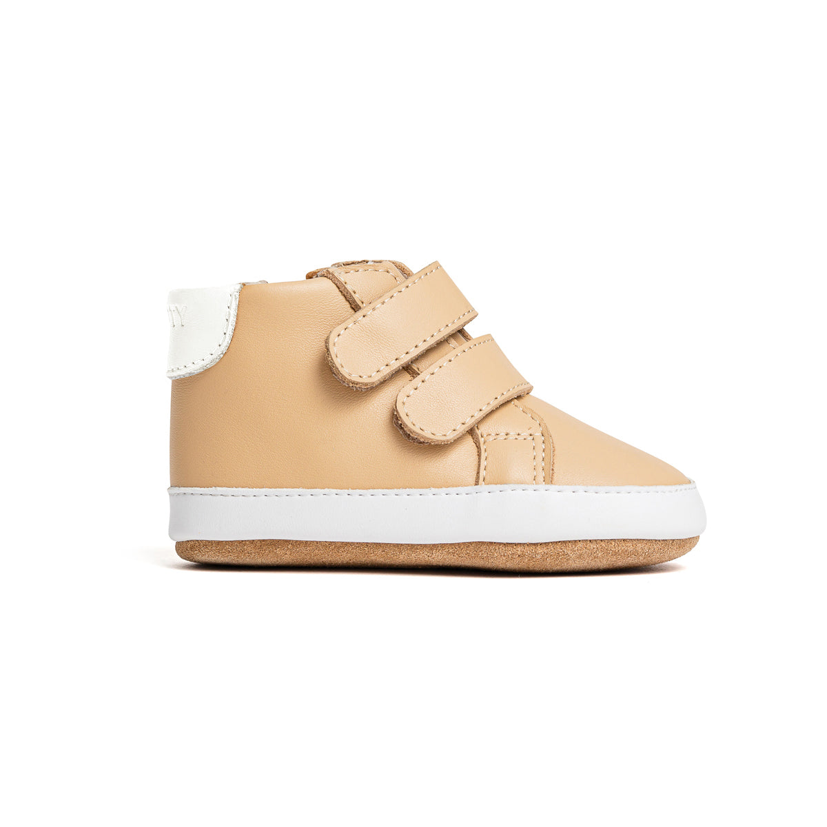 Side view of Butterfly hi-top shoe in camel