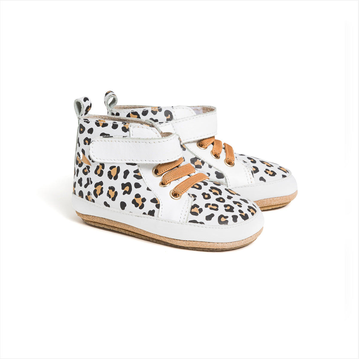White Hi Top shoes with leopard detail