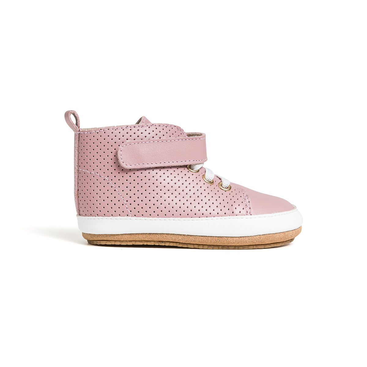 Side view of Pretty Brave Hi Top shoes in rose colour