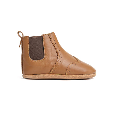 Side view of baby windsor boots in colour Tan
