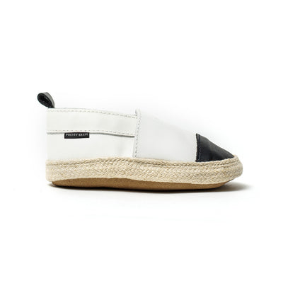 white with black toe espadrille side Pretty Brave baby shoes