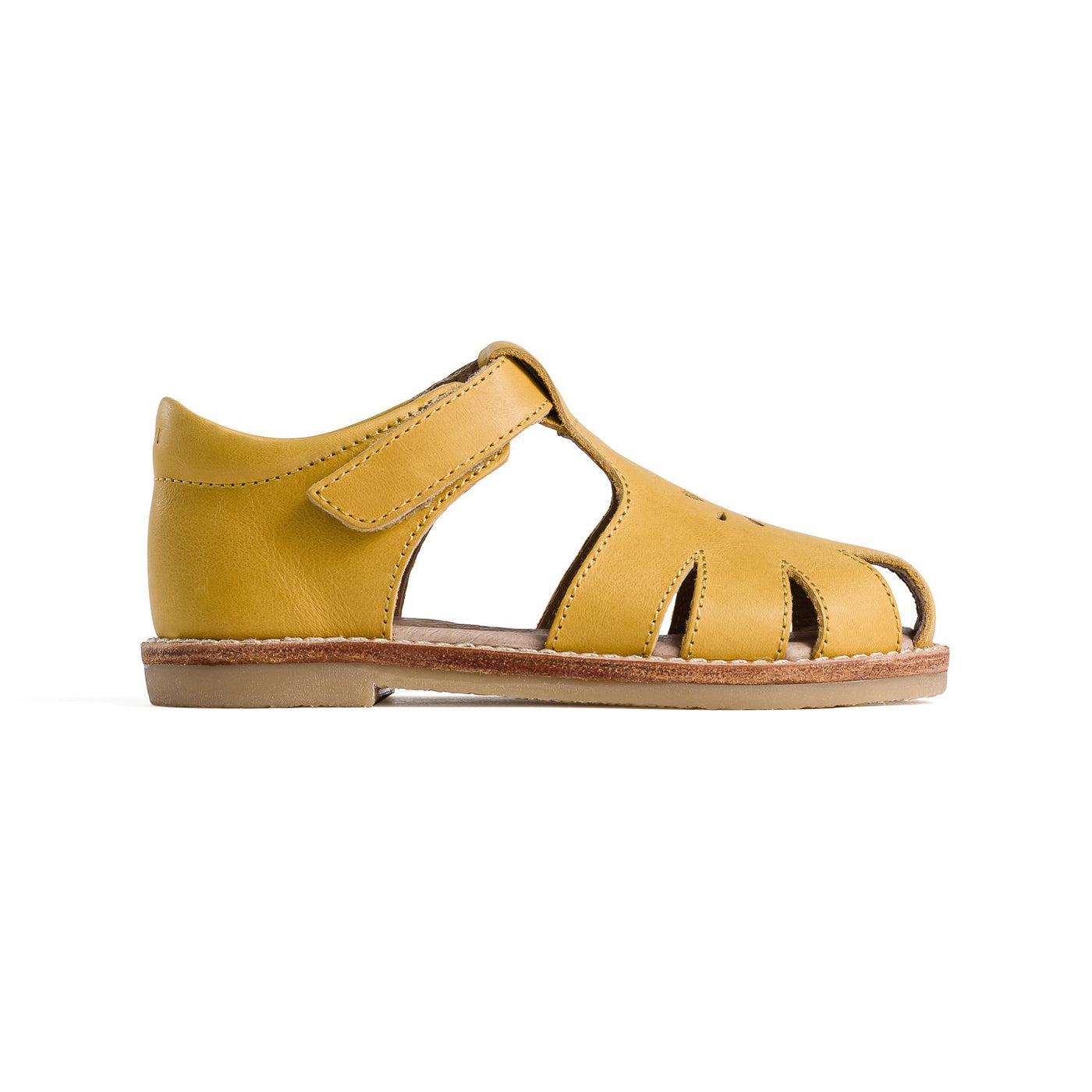 Side view of Macy T-Bar shoes in honey colour